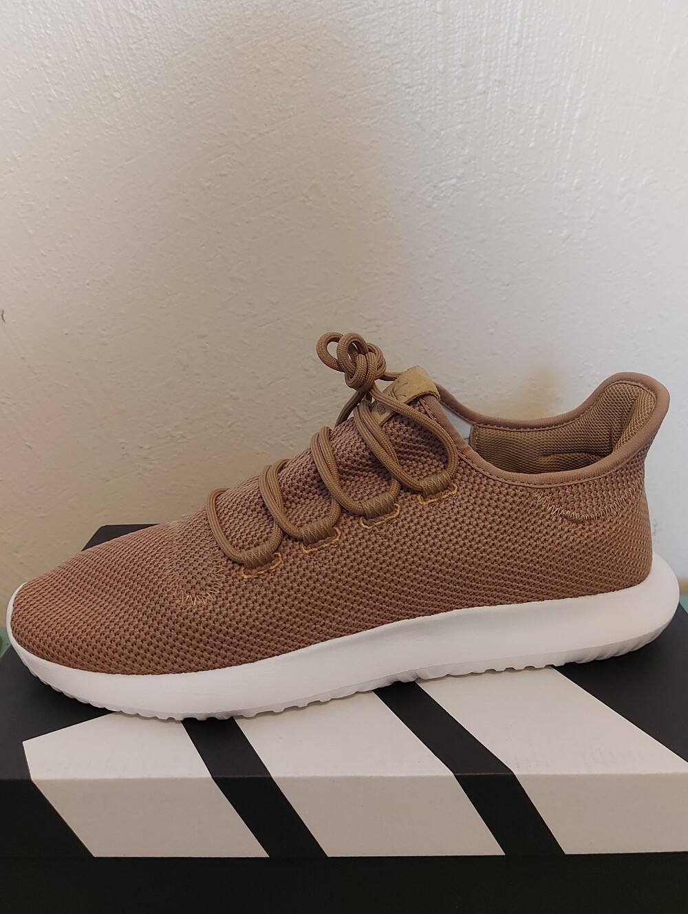 Adidas Men's Knit Sneaker in Light Brown with White Sole